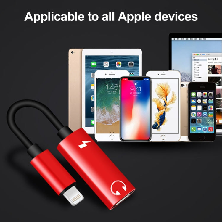 2 in 1 8 Pin Male to Dual 8 Pin Female Charging and Listening to Music Audio Earphone Adapter, Compatible with All IOS Systems(Red) - Earphone Adapter by buy2fix | Online Shopping UK | buy2fix