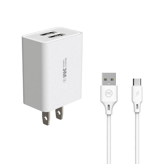 WK WP-U56 2 in 1 2A Dual USB Travel Charger + USB to USB / Type-C Data Cable Set, US Plug(White) - USB Charger by WK | Online Shopping UK | buy2fix