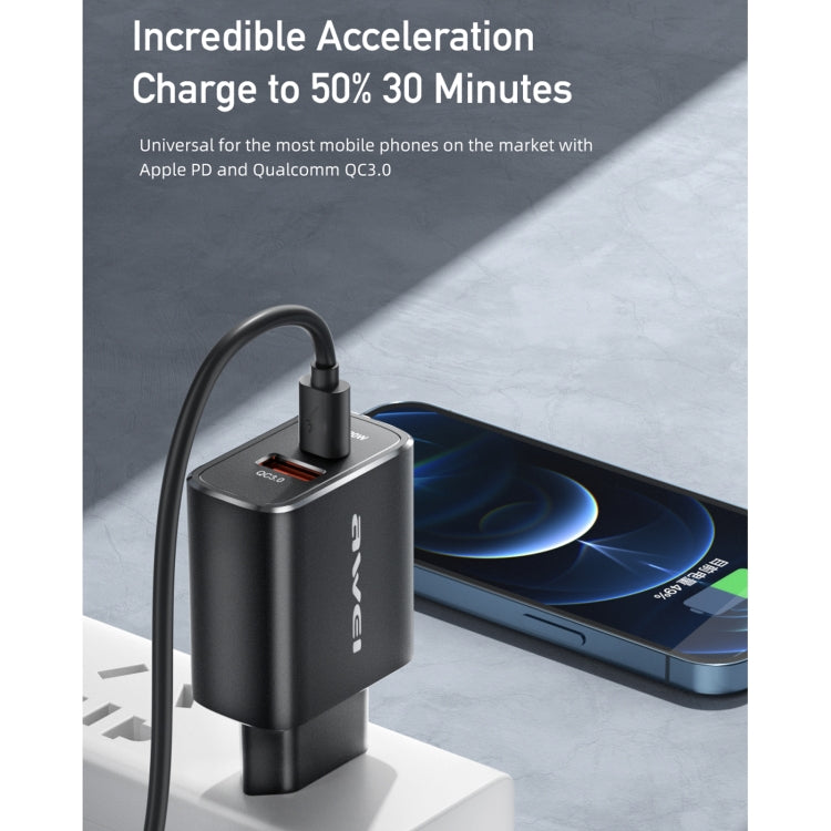 awei PD7 20W QC + PD Fast Charging Travel Charger Power Adapter, EU Plug (Black) - Apple Accessories by awei | Online Shopping UK | buy2fix