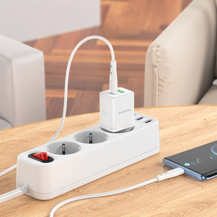 Borofone BN7 PD20W + QC3.0 Dual Ports Travel Charger with Type-C / USB-C to Type-C / USB-C Cable, EU Plug(White) - USB Charger by Borofone | Online Shopping UK | buy2fix