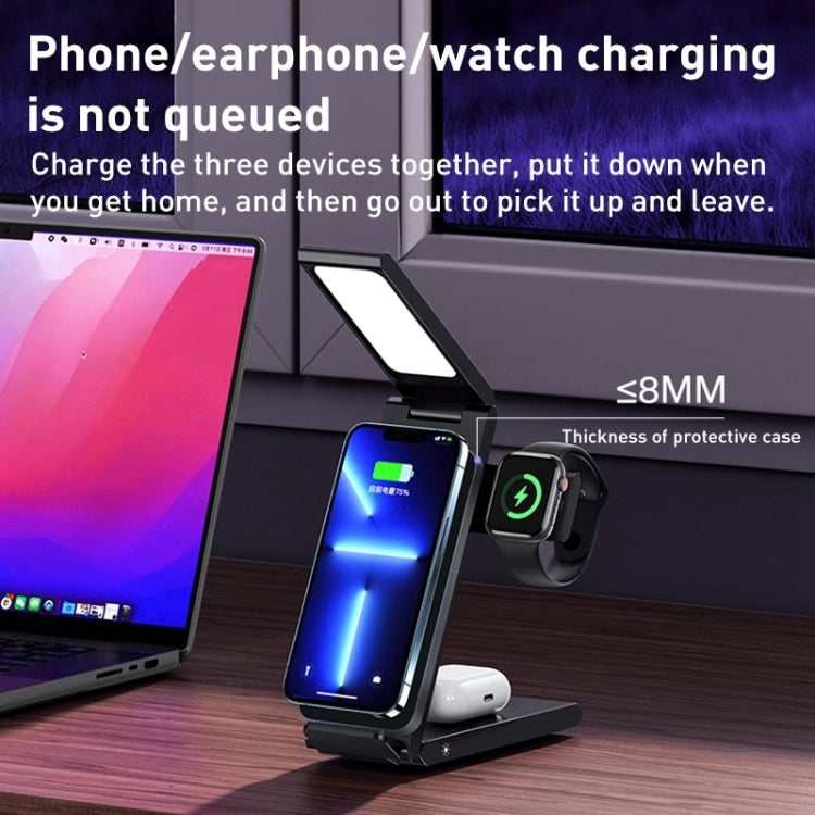 USAMS US-CD181 15W 4 in 1 Folding Desktop Wireless Charger Stand with Lamp(Black) - Multifunction Charger by USAMS | Online Shopping UK | buy2fix