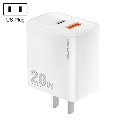 WK WP-U126 PD 20W USB-C/Type-C USB Dual Port Charger, US Plug(White) - Apple Accessories by WK | Online Shopping UK | buy2fix