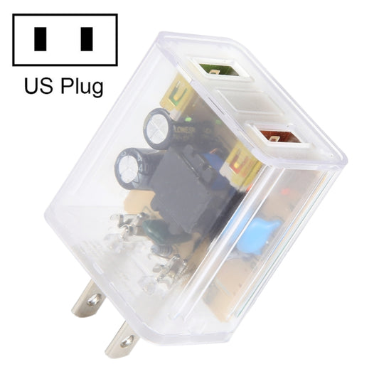 64-22 2A Dual USB Transparent Charger, specification: US Plug - USB Charger by buy2fix | Online Shopping UK | buy2fix