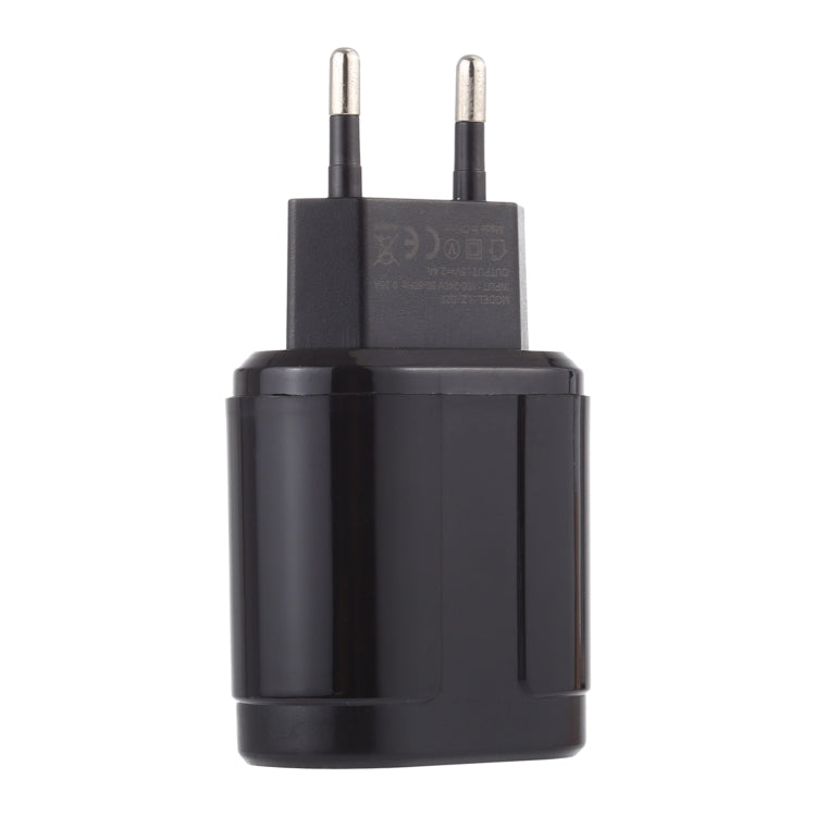 LZ-022 5V 2.4A Dual USB Ports Travel Charger, EU Plug (Black) - USB Charger by buy2fix | Online Shopping UK | buy2fix