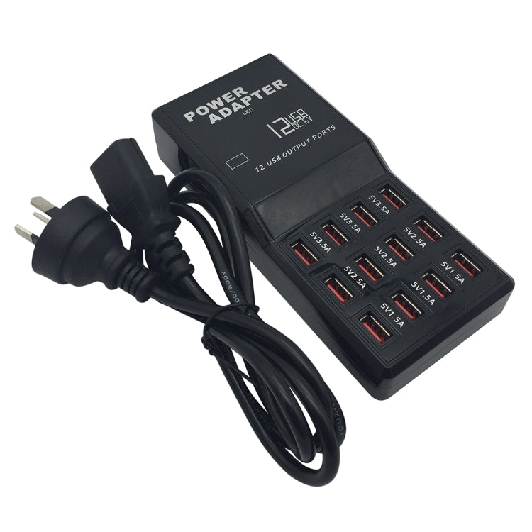 W-858 12A 12 Ports USB Fast Charging Dock Desktop Smart Charger AC100-240V, AU Plug (Black) - Multifunction Charger by buy2fix | Online Shopping UK | buy2fix