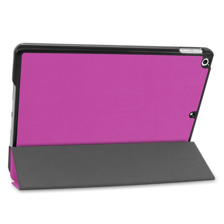 For iPad 10.2 Custer Texture Horizontal Flip Smart PU Leather Case with Sleep / Wake-up Function & Three-folding Holder (Purple) - iPad 10.2 Cases by buy2fix | Online Shopping UK | buy2fix