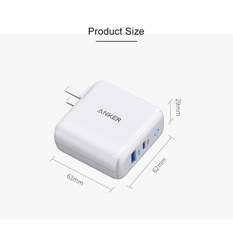 ANKER A2626 33W PowerPort PD USB-C / Type-C Interface + PowerIQ 2.0 USB-A Interface Wall Charger, US Plug(White) - USB Charger by ANKER | Online Shopping UK | buy2fix