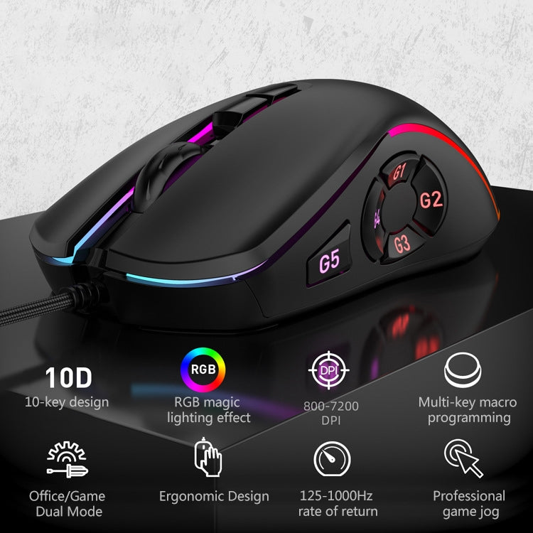 MKESPN X9 10 Buttons 7200DPI RGB Macro Definition Gaming Wired Mouse - Wired Mice by MKESPN | Online Shopping UK | buy2fix