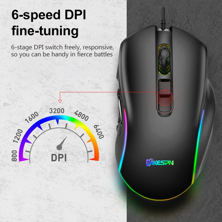 MKESPN X9 10 Buttons 7200DPI RGB Macro Definition Gaming Wired Mouse - Wired Mice by MKESPN | Online Shopping UK | buy2fix