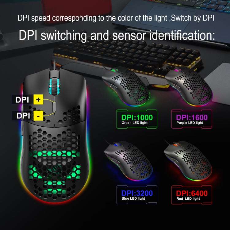 HXSJ J900 6 Keys RGB Lighting Programmable Gaming Wired Mouse (Black) - Wired Mice by HXSJ | Online Shopping UK | buy2fix