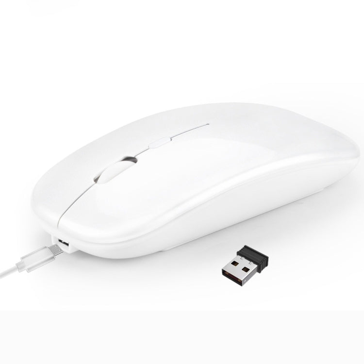 HXSJ M90 2.4GHz Ultrathin Mute Rechargeable Dual Mode Wireless Bluetooth Notebook PC Mouse (White) - Wireless Mice by HXSJ | Online Shopping UK | buy2fix