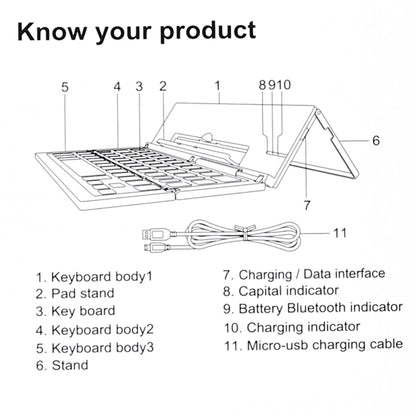 GK608 Ultra-thin Foldable Bluetooth V3.0 Keyboard, Built-in Holder, Support Android / iOS / Windows System (Grey) - Wireless Keyboard by buy2fix | Online Shopping UK | buy2fix