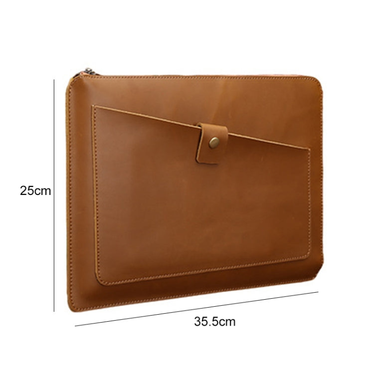 Universal Genuine Leather Business Zipper Laptop Tablet Bag For 15 inch and Below(Coffee) - 15 inch by buy2fix | Online Shopping UK | buy2fix