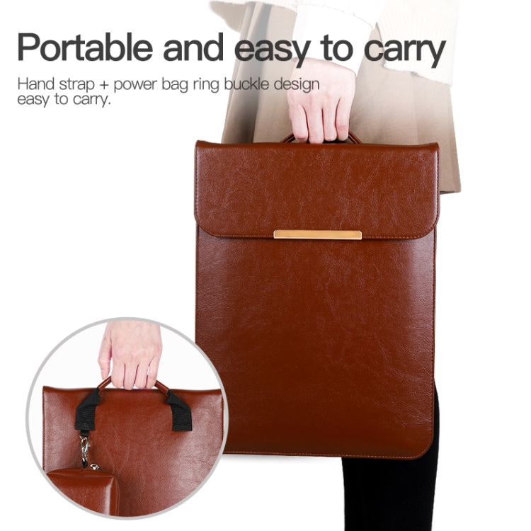 13.3 inch Laptop 2 in 1 PU Leather Sleeve Liner Bag with Mouse Storage Bag(Brown) - 13.3 inch by buy2fix | Online Shopping UK | buy2fix