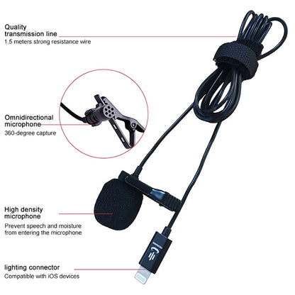 YICHUANG YC-LM10II 8 Pin Port Intelligent Noise Reduction Condenser Lavalier Microphone, Cable Length: 1.5m - Consumer Electronics by YICHUANG | Online Shopping UK | buy2fix