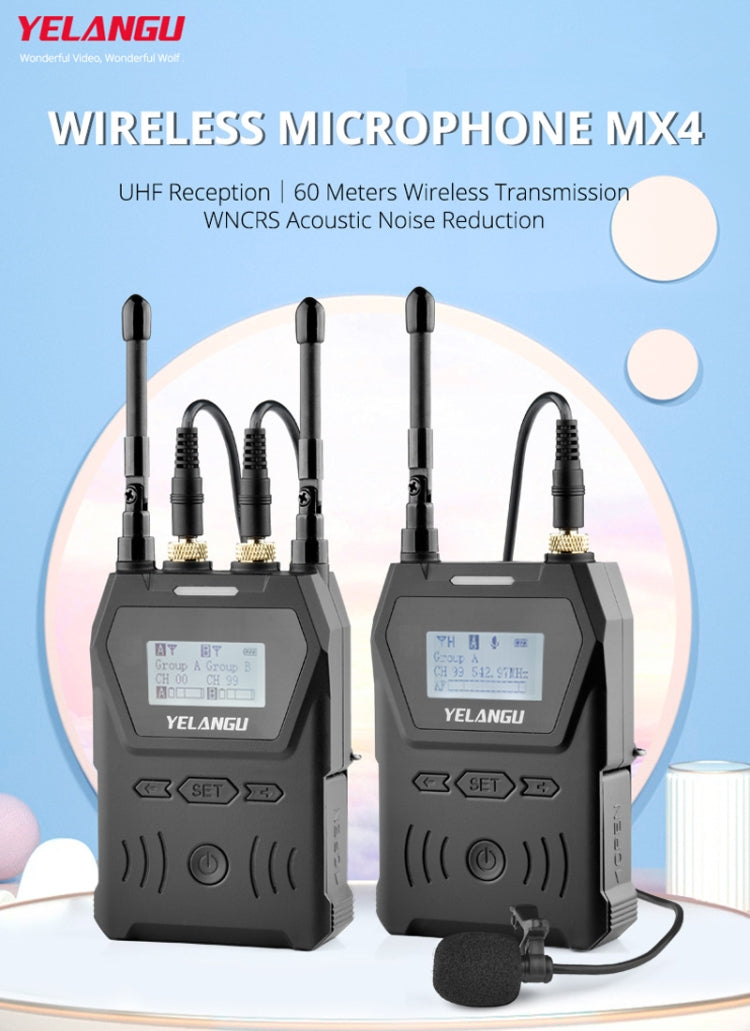 YELANGU YLG9929C MX4 Dual-Channel 100CH UHF Wireless Microphone System with Transmitter and Receiver for DSLR Cameras and Video Cameras(Black) - Consumer Electronics by YELANGU | Online Shopping UK | buy2fix