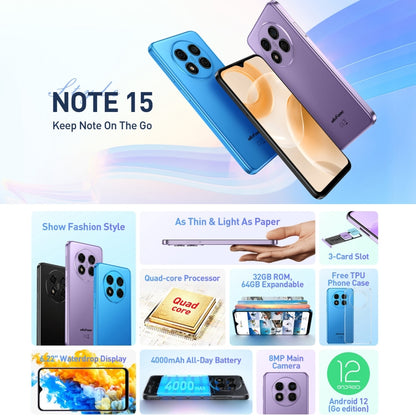 Ulefone Note 15, 2GB+32GB, Face ID Identification, 6.22 inch Android 12 GO MediaTek MT6580 Quad-core up to 1.3GHz, Network: 3G, Dual SIM(Blue) - Ulefone by Ulefone | Online Shopping UK | buy2fix