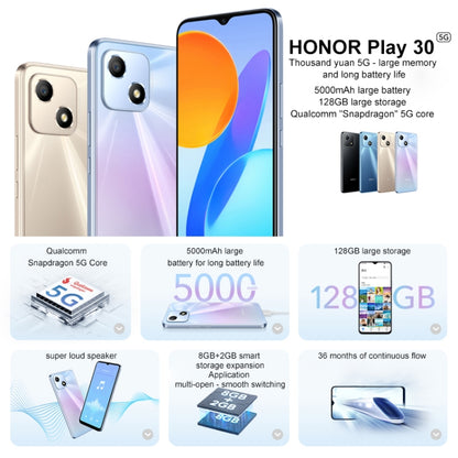 Honor Play 30 5G VNE-AN00, 4GB+128GB, China Version, Face Identification, 5000mAh, 6.5 inch Magic UI 5.0 /Android 11 Qualcomm Snapdragon 480 Plus Octa Core up to 2.2GHz, Network: 5G, Not Support Google Play(Blue) - Honor by Huawei | Online Shopping UK | buy2fix