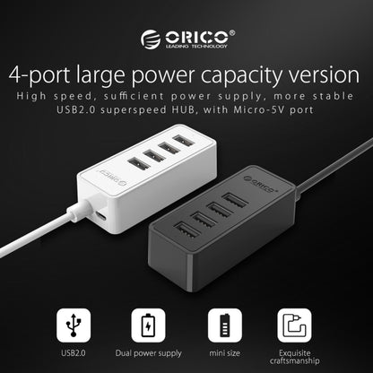 ORICO W5P-U2-30 USB 2.0 Desktop HUB with 30cm Micro USB Cable Power Supply(Black) -  by ORICO | Online Shopping UK | buy2fix