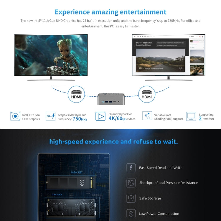 BMAX B3 Windows 11 Mini PC, 16GB+512GB, Intel Jasper Lake N5095, Support HDMI / RJ45 / TF Card, US Plug(Space Grey) - Windows Mini PCs by BMAX | Online Shopping UK | buy2fix