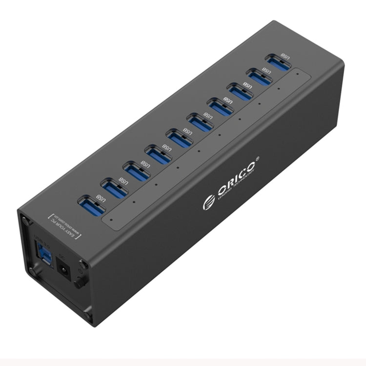 ORICO A3H10 Aluminum High Speed 10 Ports USB 3.0 HUB with Power Adapter for Laptops(Black) - USB 3.0 HUB by ORICO | Online Shopping UK | buy2fix