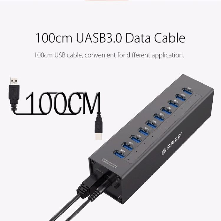 ORICO A3H10 Aluminum High Speed 10 Ports USB 3.0 HUB with Power Adapter for Laptops(Black) - USB 3.0 HUB by ORICO | Online Shopping UK | buy2fix