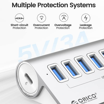 ORICO M3U7 Aluminum Alloy 7-Port USB 3.2 Gen1 5Gbps HUB with 1m Cable(Silver) - USB 3.0 HUB by ORICO | Online Shopping UK | buy2fix