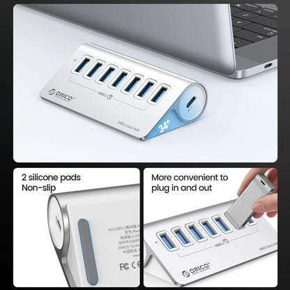 ORICO M3U7 Aluminum Alloy 7-Port USB 3.2 Gen1 5Gbps HUB with 1m Cable(Silver) - USB 3.0 HUB by ORICO | Online Shopping UK | buy2fix