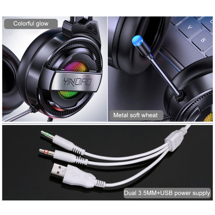 YINDIAO Q3 USB Wired E-sports Gaming Headset with Mic & RGB Light, Cable Length: 1.67m (White) - Multimedia Headset by YINDIAO | Online Shopping UK | buy2fix