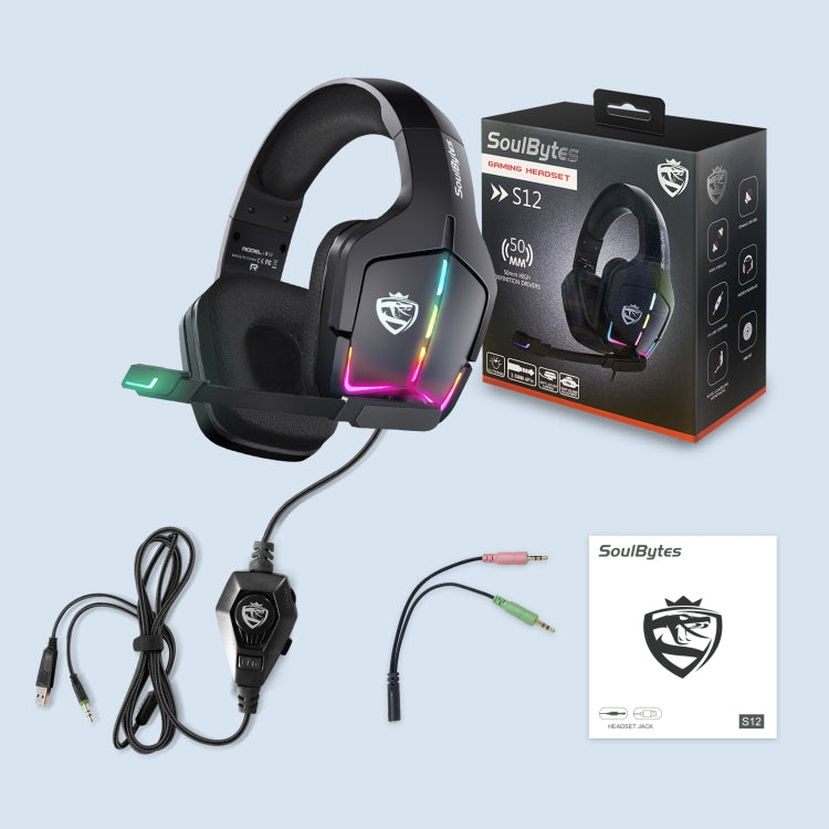 Soulbytes S12 USB + 3.5mm 4 Pin Adjustable RGB Light Gaming Headset with Mic (Black) - Multimedia Headset by Soulbytes | Online Shopping UK | buy2fix