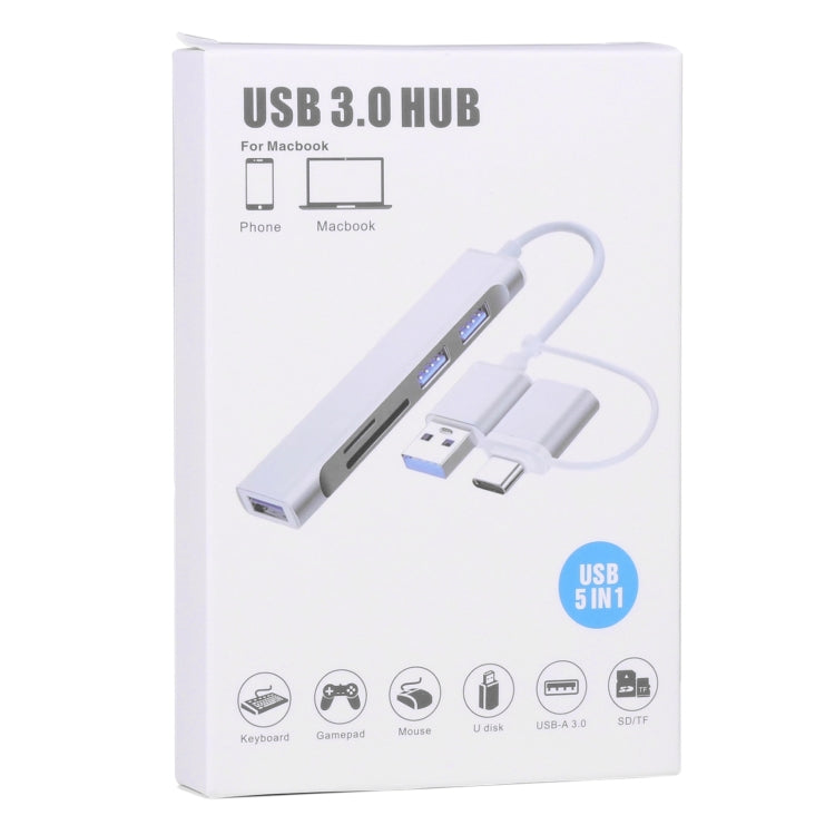 A-807 5 in 1 USB 3.0 and Type-C / USB-C to USB 3.0 HUB Adapter Card Reader - Computer & Networking by buy2fix | Online Shopping UK | buy2fix