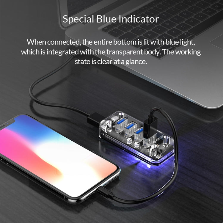 ORICO F4U 4 x USB 3.0 Ports 5Gbps Fast Transmission Desktop HUB with Blue LED Indicator Light(Transparent) - Computer & Networking by ORICO | Online Shopping UK | buy2fix