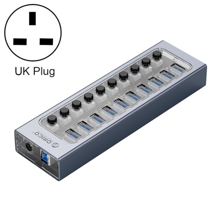 ORICO AT2U3-10AB-GY-BP 10 Ports USB 3.0 HUB with Individual Switches & Blue LED Indicator, UK Plug -  by ORICO | Online Shopping UK | buy2fix