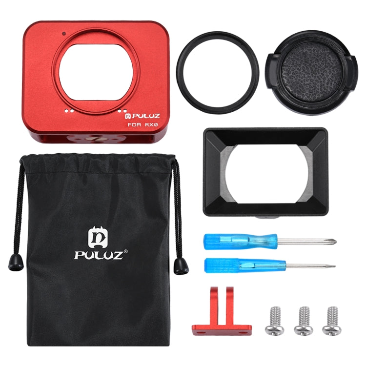 PULUZ for Sony RX0 Aluminum Alloy Protective Cage + 37mm UV Filter Lens + Lens Sunshade with Screws and Screwdrivers(Red) - DJI & GoPro Accessories by PULUZ | Online Shopping UK | buy2fix