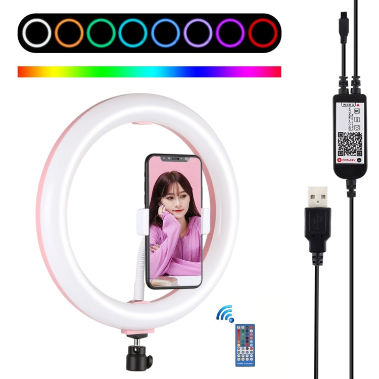 PULUZ 10.2 inch 26cm Curved Surface USB RGBW Dimmable LED Ring Vlogging Photography Video Lights with Tripod Ball Head & Remote Control & Phone Clamp(Pink) - Ring Light by PULUZ | Online Shopping UK | buy2fix