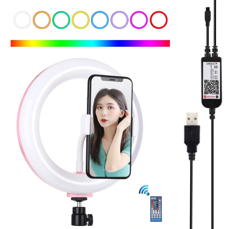 PULUZ 7.9 inch 20cm USB RGB Dimmable LED Dual Color Temperature LED Curved Light Ring Vlogging Selfie Photography Video Lights with Phone Clamp(Pink) - Ring Light by PULUZ | Online Shopping UK | buy2fix