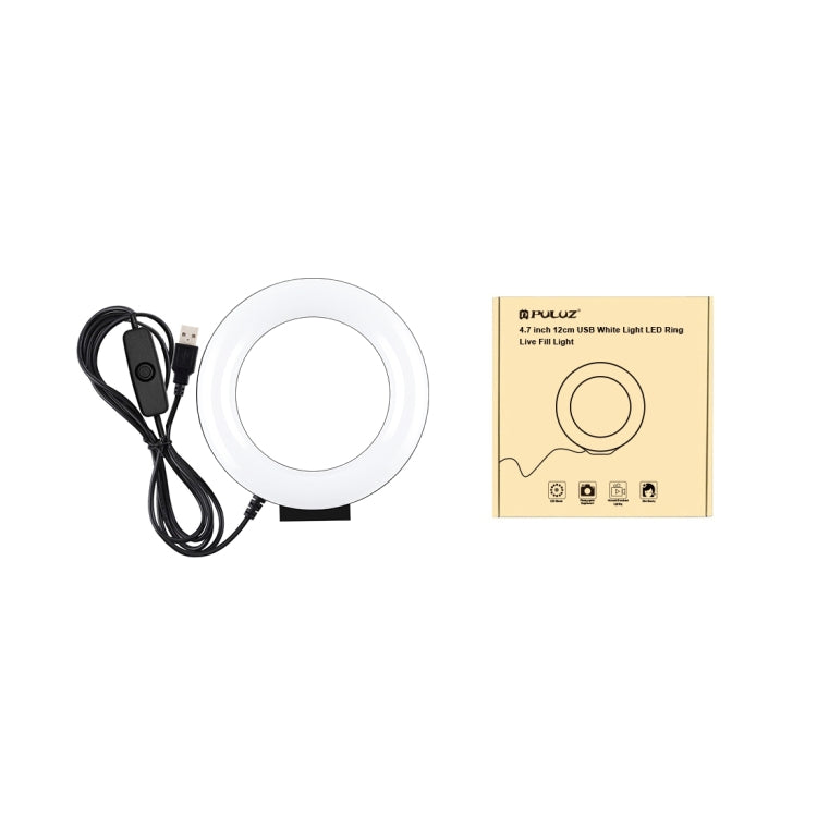 PULUZ 4.7 inch 12cm Curved Surface USB White Light LED Ring Selfie Beauty Vlogging Photography Video Lights(Black) - Ring Light by PULUZ | Online Shopping UK | buy2fix