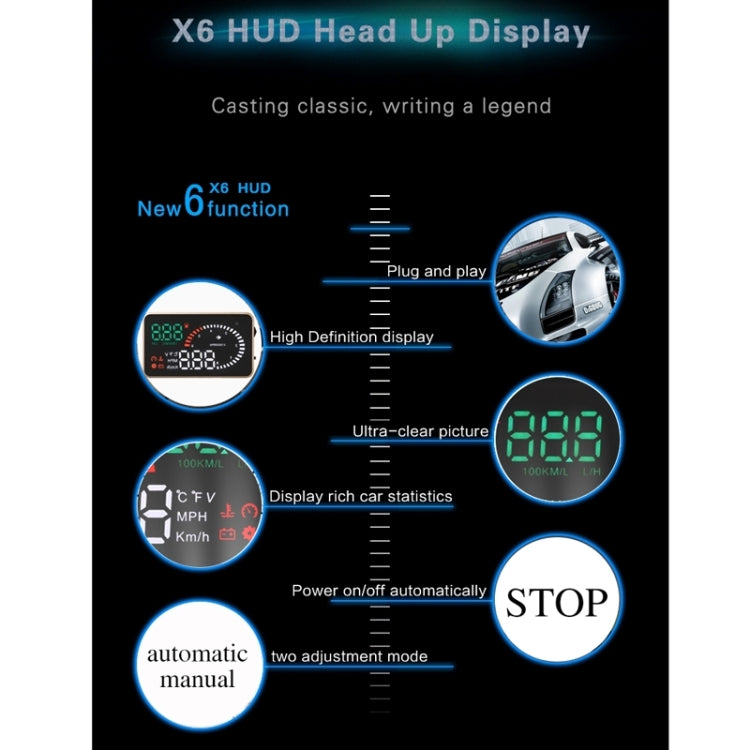 X6 3.5 inch Car OBDII / EUOBD HUD Vehicle-mounted Head Up Display Security System, Support Speed & Water Temperature & Speed Alarm & Fuel Consumption & Battery Voltage, etc. - Head Up Display System by buy2fix | Online Shopping UK | buy2fix