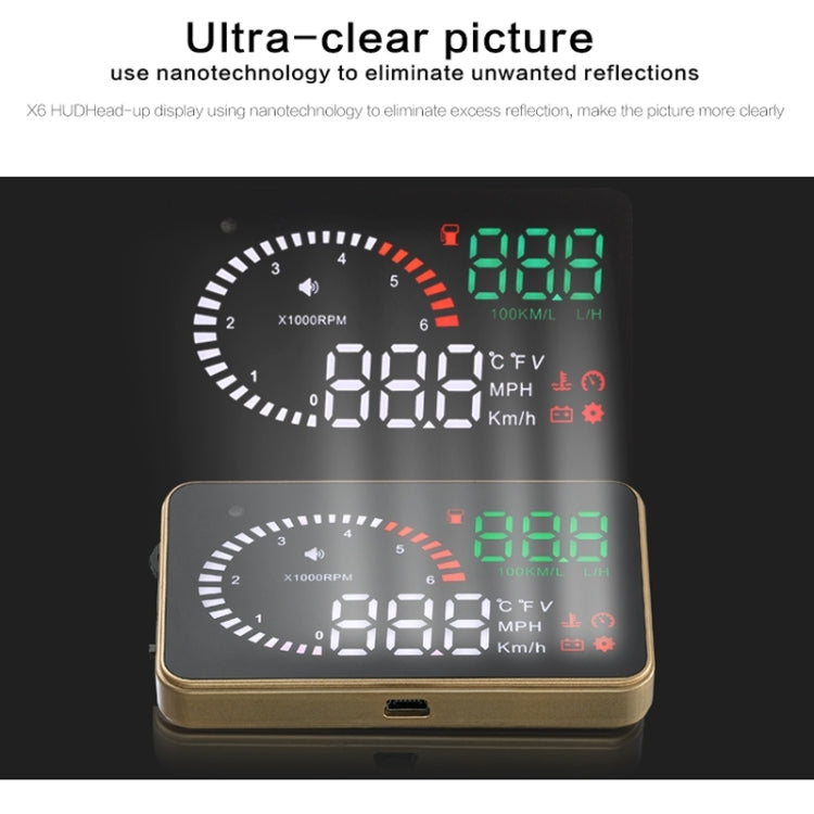 X6 3.5 inch Car OBDII / EUOBD HUD Vehicle-mounted Head Up Display Security System, Support Speed & Water Temperature & Speed Alarm & Fuel Consumption & Battery Voltage, etc. - Head Up Display System by buy2fix | Online Shopping UK | buy2fix