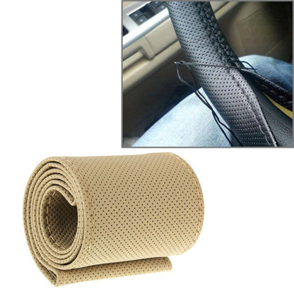 Leather Steering Wheel Cover With Needle and Thread, Size: 54x10.5cm (Beige) - Steering Wheel Accessories by buy2fix | Online Shopping UK | buy2fix