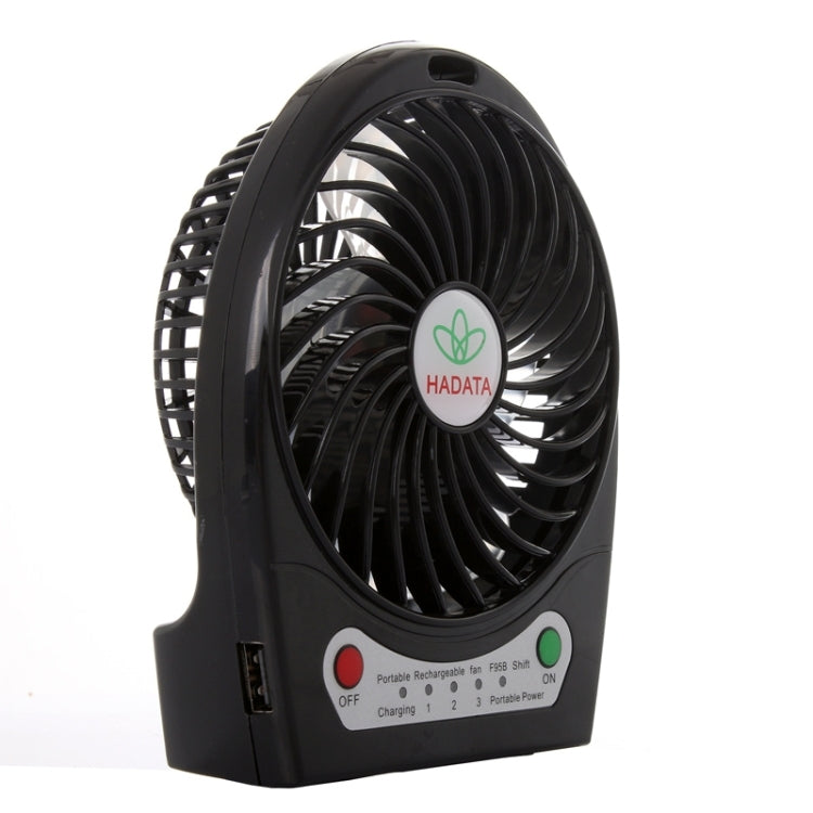 Hadata 4.3 inch Portable USB / Li-ion Battery Powered Rechargeable Fan with Third Wind Gear Adjustment & Clip(Black) - Consumer Electronics by buy2fix | Online Shopping UK | buy2fix