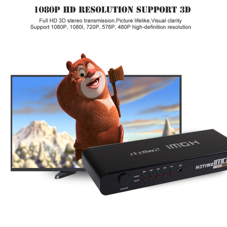 5 Ports Full HD 1080P HDMI Switch with Switch & Remote Controller, 1.3 Version (5 Ports HDMI Input, 1 Port HDMI Output)(Black) -  by buy2fix | Online Shopping UK | buy2fix