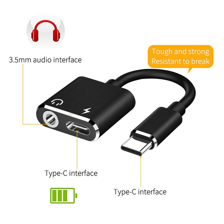 ENKAY Hat-prince HC-10 USB-C / Type-C + 3.5mm Jack to USB-C / Type-C Charge Audio Adapter Cable(Black) - Audio Adapter by ENKAY | Online Shopping UK | buy2fix