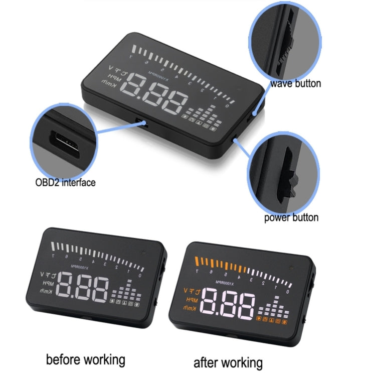 X5 HUD 3 inch Universal Multi Car Head Up Display with OBDII EOBD System, Light Sensors, Rotation Speed, Rotation Speed Unit, Unit Mark, Voltage, Water Temperature, Alarm mark(Black) - Head Up Display System by buy2fix | Online Shopping UK | buy2fix