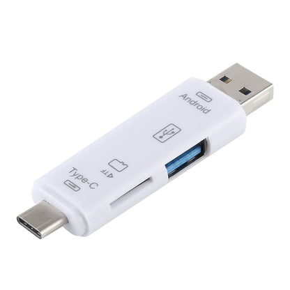 D-188 3 in 1 TF & USB to Micro USB & Type-C Card Reader OTG Adapter Connector(White) - OTG Adapter by buy2fix | Online Shopping UK | buy2fix