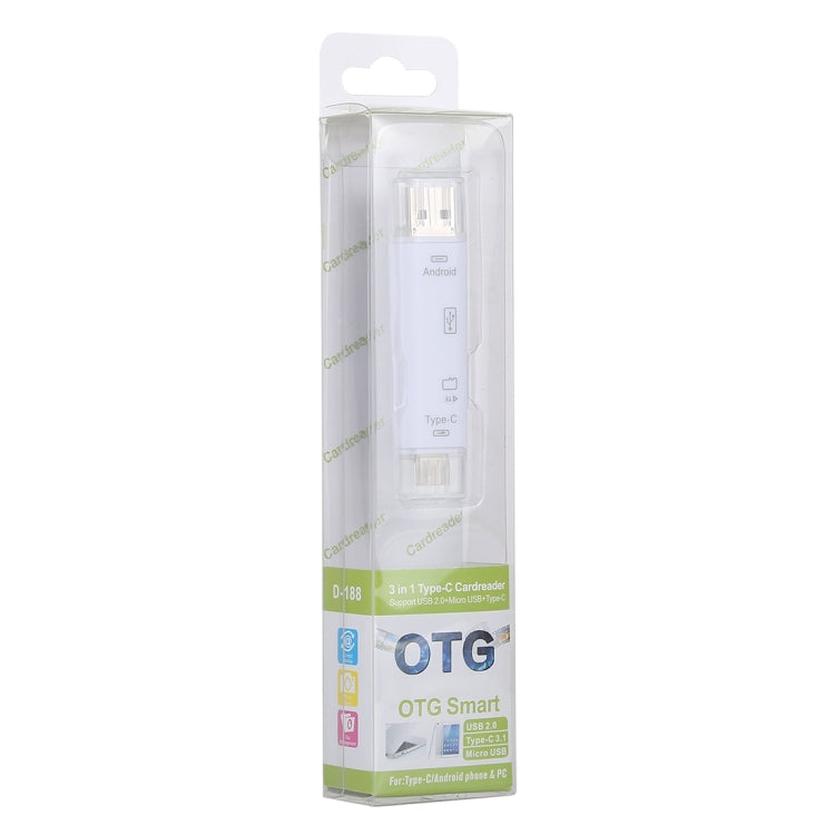 D-188 3 in 1 TF & USB to Micro USB & Type-C Card Reader OTG Adapter Connector(White) - OTG Adapter by buy2fix | Online Shopping UK | buy2fix