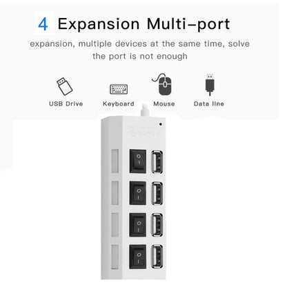 4 Ports USB Hub 2.0 USB Splitter High Speed 480Mbps with ON/OFF Switch, 4 LED(White) - USB 2.0 HUB by buy2fix | Online Shopping UK | buy2fix