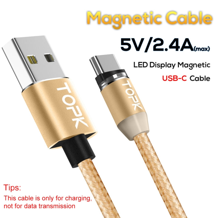 TOPK 1m 2.4A Max USB to USB-C / Type-C Nylon Braided Magnetic Charging Cable with LED Indicator(Gold) - Mobile Accessories by TOPK | Online Shopping UK | buy2fix