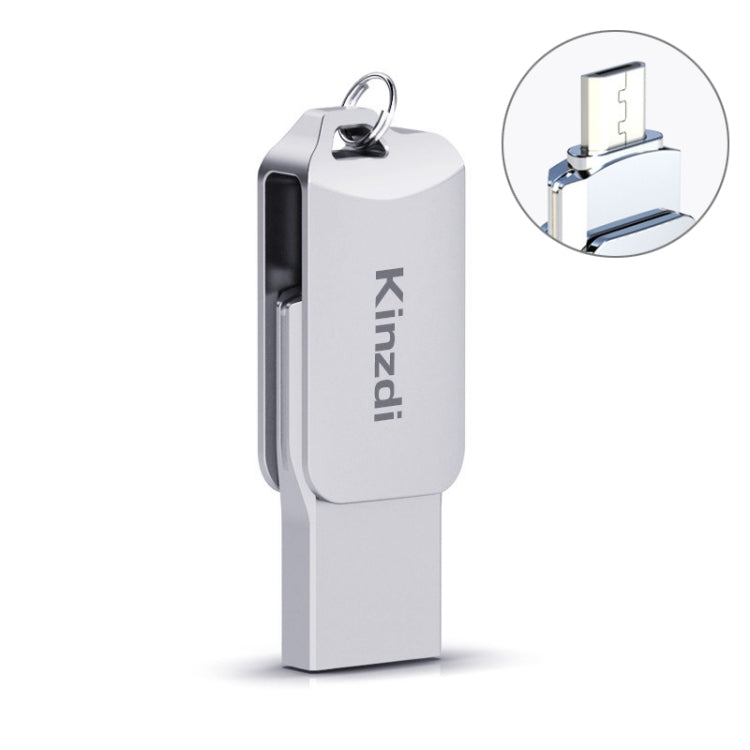 Kinzdi 32GB USB 2.0 Android Phone & Computer Dual-use Rotary Metal U Disk V8 (Silver) - USB Flash Drives by Kinzdi | Online Shopping UK | buy2fix