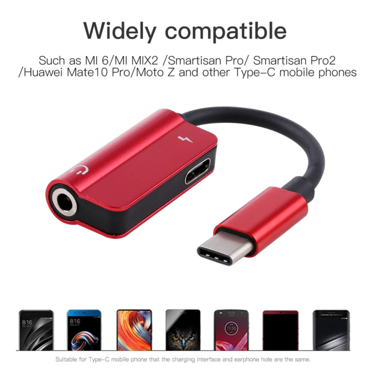 2 in 1 Cable Fast Charge Type-C Male to Type-C Female + 3.5mm Female Jack Headphone Adapter Converter, Supports Audio and Charging, Length: 12cm(Red) - Type-C Adapter by buy2fix | Online Shopping UK | buy2fix